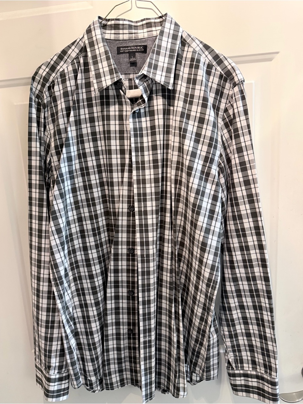 Banana Republic Black & White Plaid Cotton Button-Up Shirt